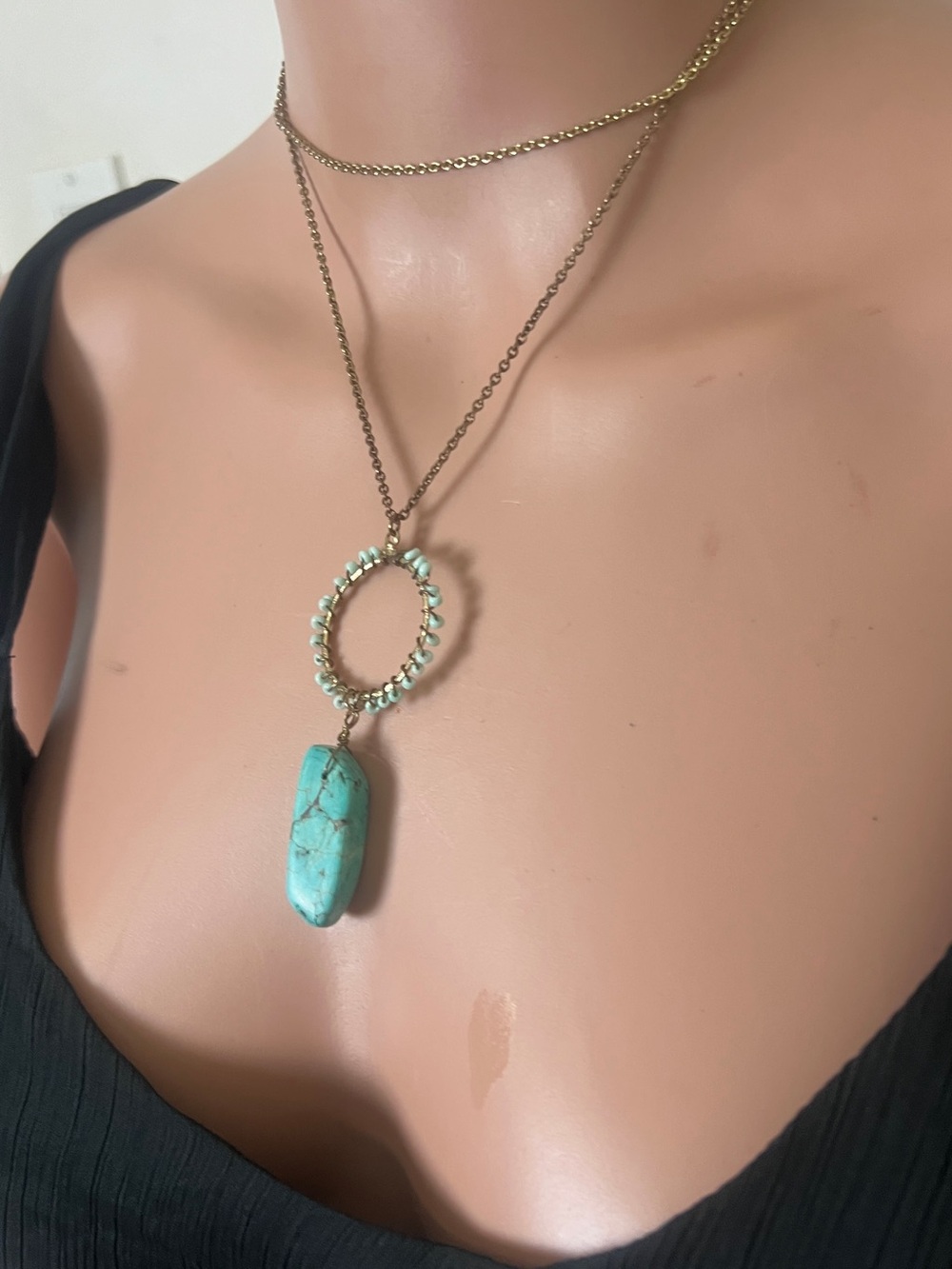 SilverTone Turquoise Pendant Circle Necklace - Women Jewelry